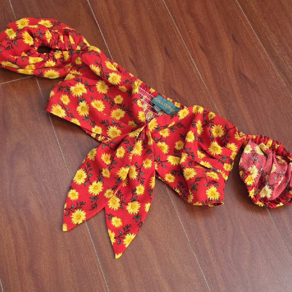Floral Red and Yellow Off-Shoulder Top